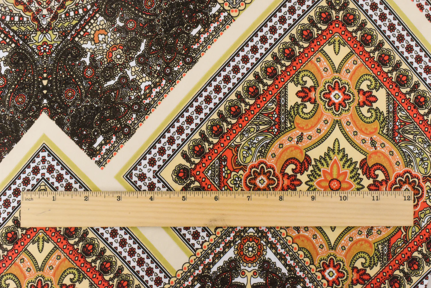4 YD PC-Beige-Orange-Multi Bandana Printed Stretch Poly ITY Knit Fabric - Image 3