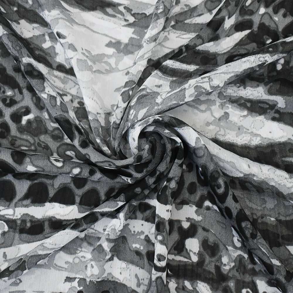 4 YD PC-Black-Gray Watercolor Multi Animal Printed Poly Chiffon Woven Fabric