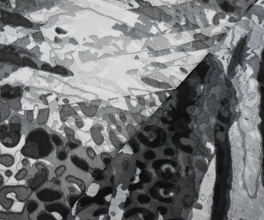 4 YD PC-Black-Gray Watercolor Multi Animal Printed Poly Chiffon Woven Fabric - Image 2