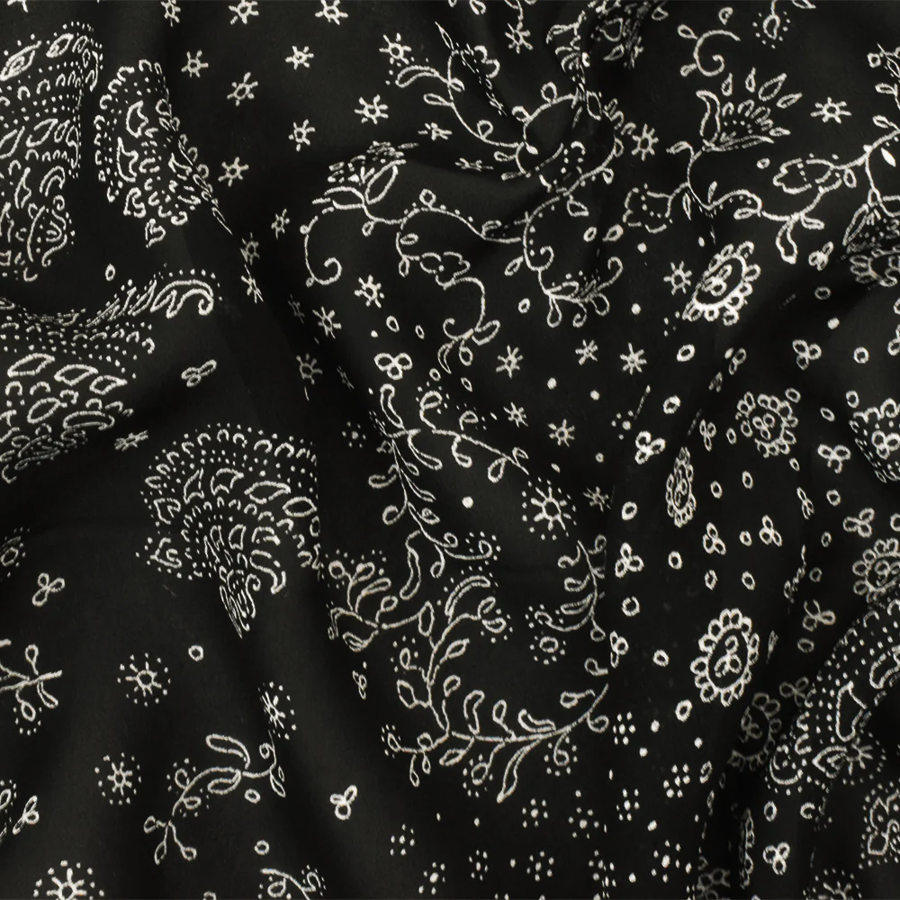 4 YD PC-Black-Ivory Famous Designer Rayon Fancy Paisley Printed Chiffon Fabric