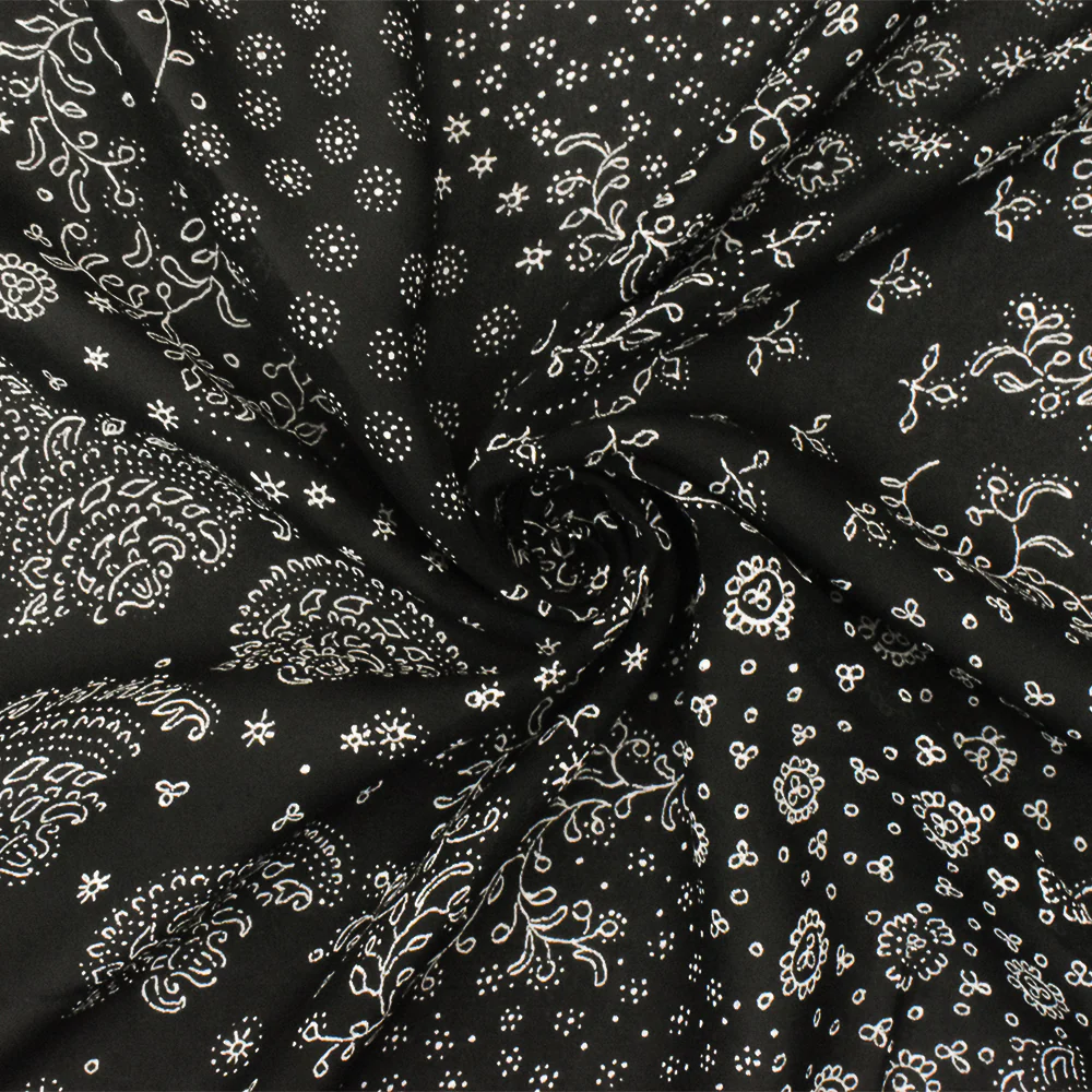 4 YD PC-Black-Ivory Famous Designer Rayon Fancy Paisley Printed Chiffon Fabric - Image 3