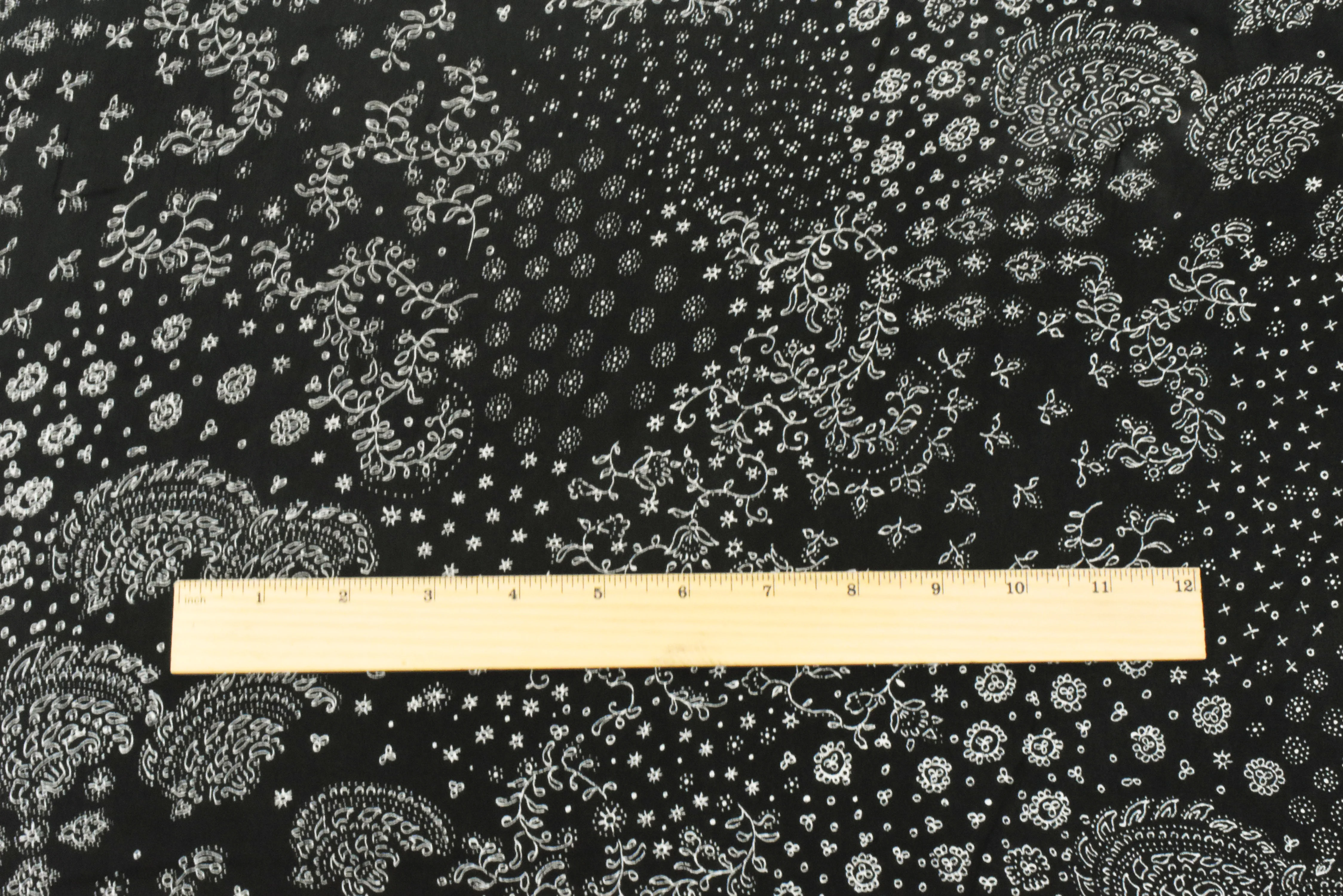 4 YD PC-Black-Ivory Famous Designer Rayon Fancy Paisley Printed Chiffon Fabric - Image 5