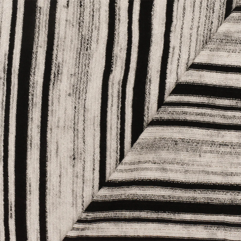 4 YD PC-Black-Vintage Ivory Striped Stretch Rayon Jersey Knit Fabric - Image 3