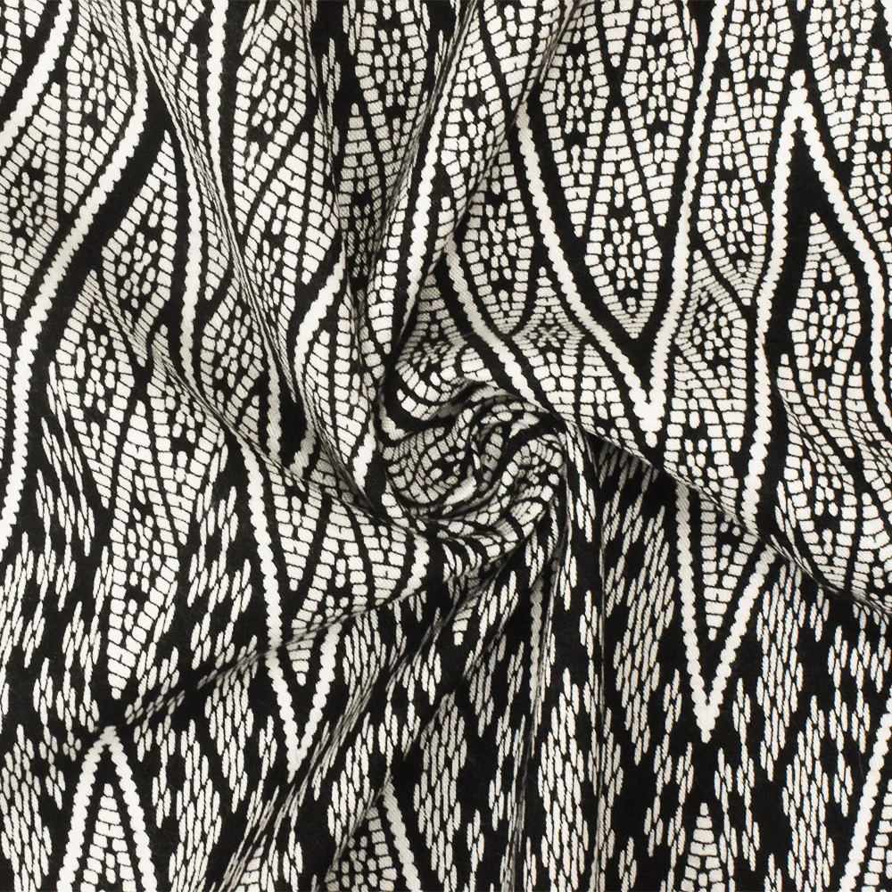 4 YD PC-Black-White Tribal Printed Rayon Challis Woven Fabric