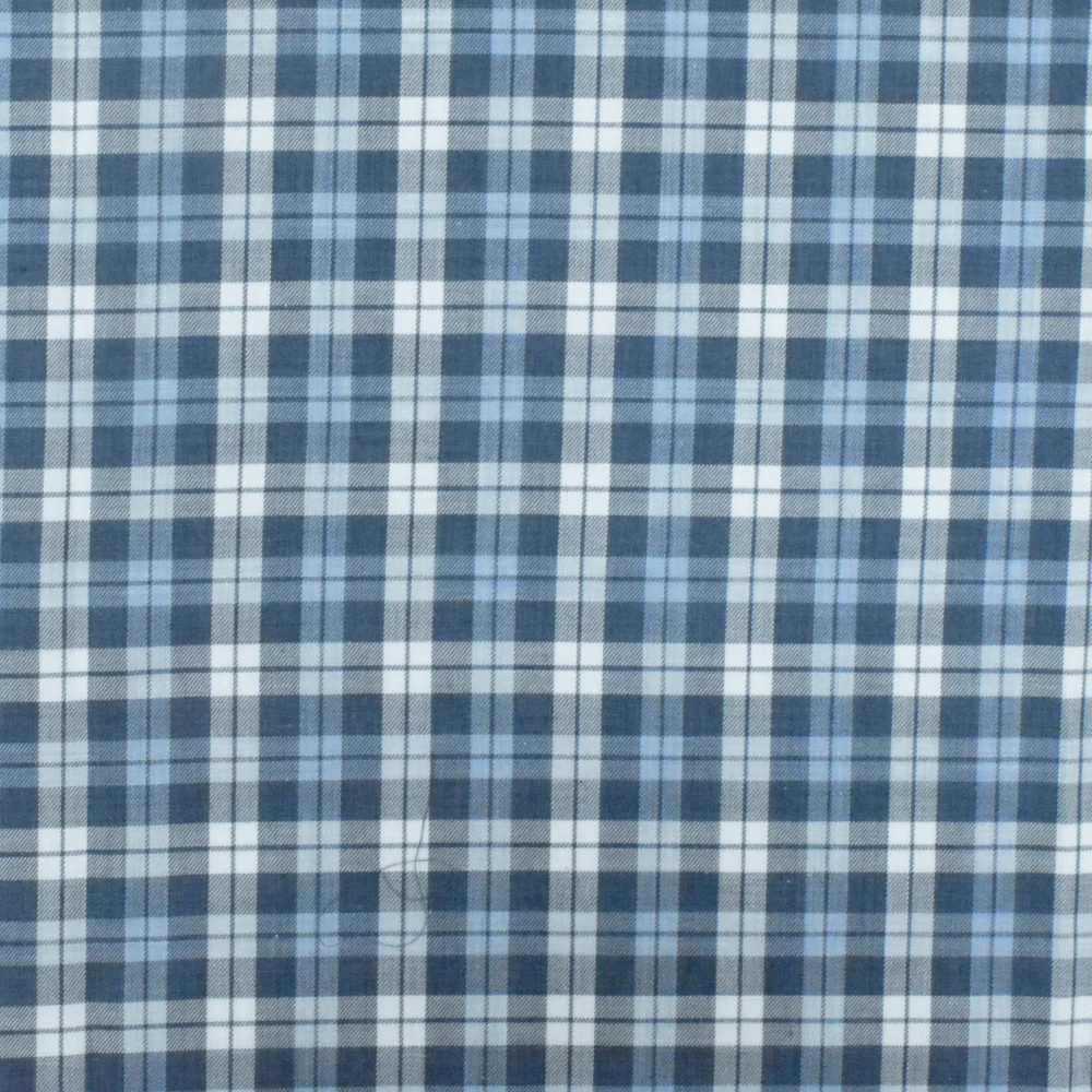 4 YD PC-Blue-Navy-White Plaid Cotton Twill Woven Fabric