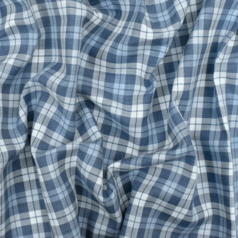 4 YD PC-Blue-Navy-White Plaid Cotton Twill Woven Fabric - Image 3