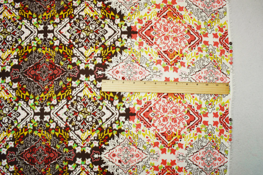 4 YD PC-Brown-White-Multi Poly Aztec Printed Crepe Momie Woven Fabric - Image 4