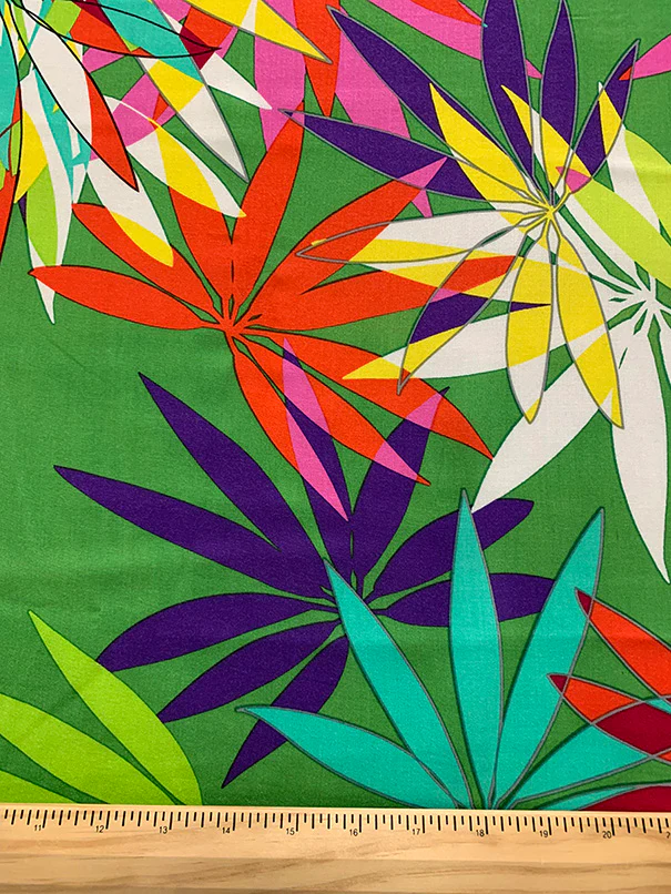 4 YD PC-Green Multi Palm Frond Print Rayon Challis Fabric - Image 2