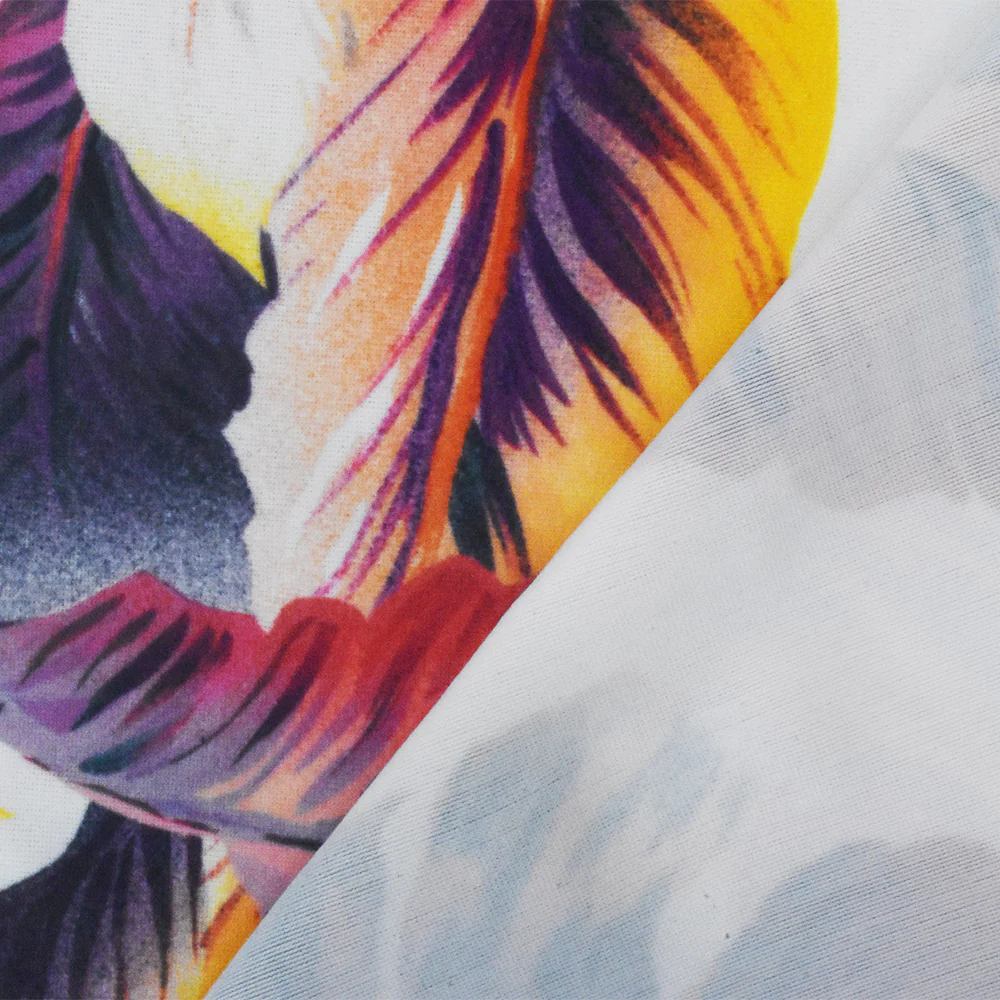 4 YD PC-White-Purple-Multi Leaves Printed Stretch poly Tricot Knit Swimwear Fabric - Image 2