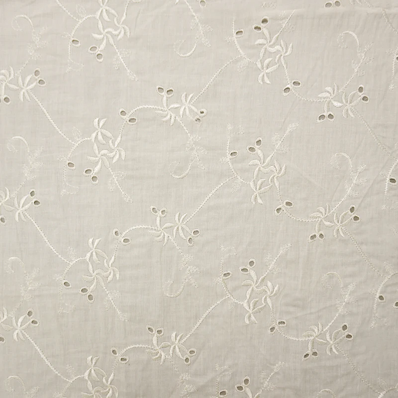 5 YD PC - White Cotton Floral Vine Embroidered Eyelet Voile Woven Fabric