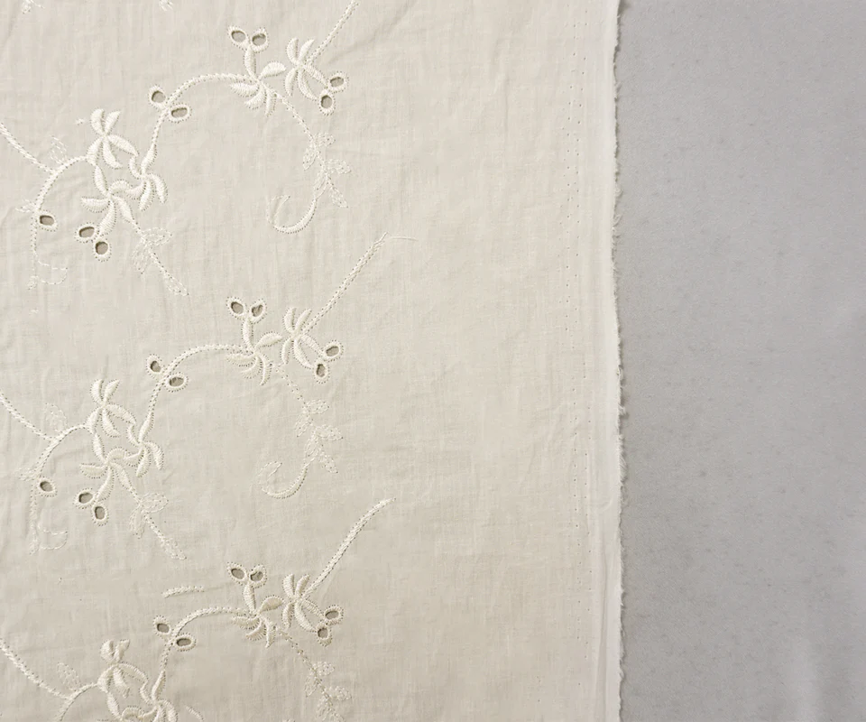 5 YD PC - White Cotton Floral Vine Embroidered Eyelet Voile Woven Fabric - Image 2