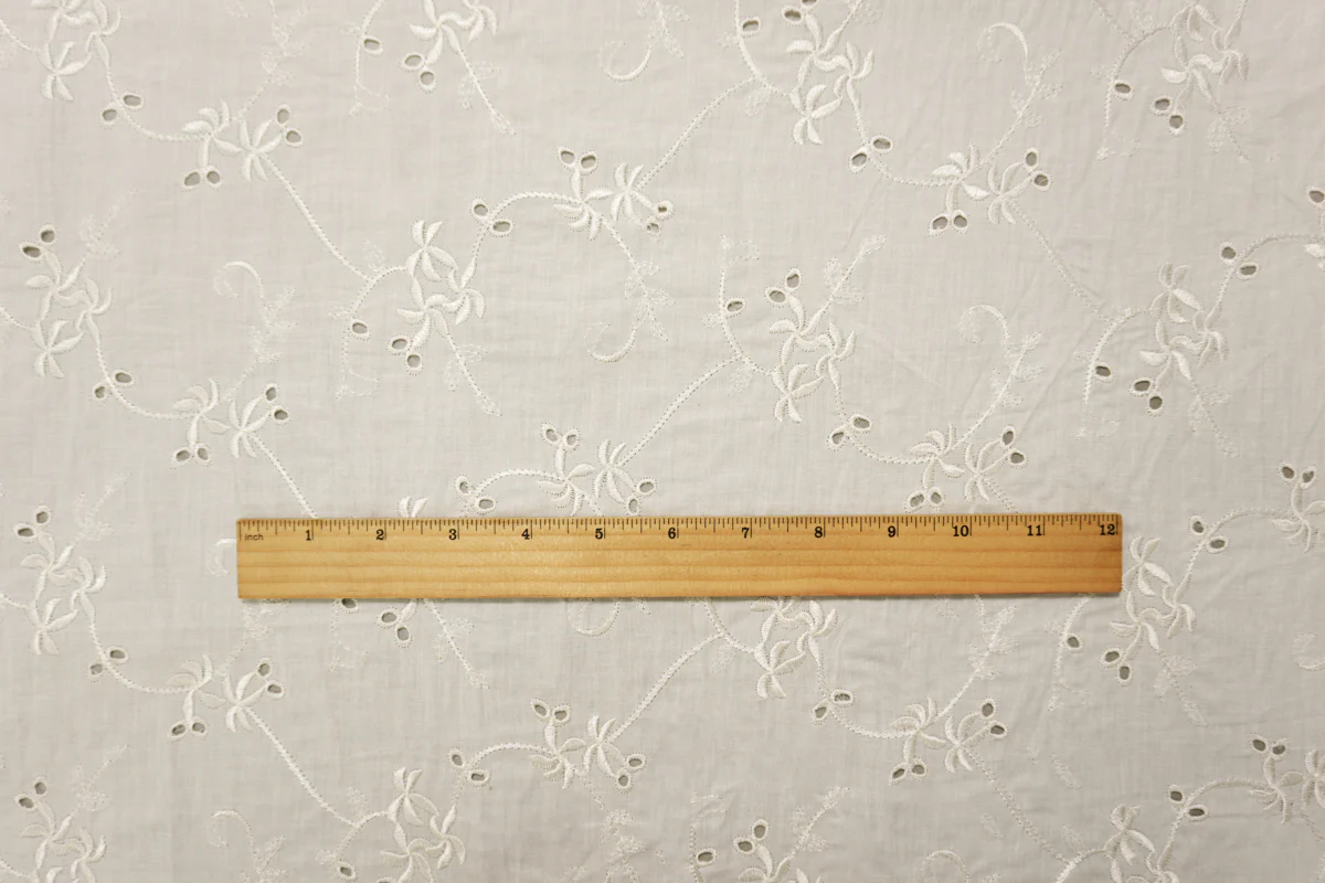 5 YD PC - White Cotton Floral Vine Embroidered Eyelet Voile Woven Fabric - Image 4
