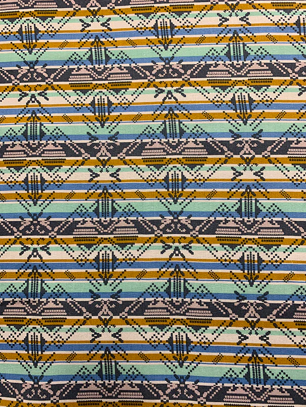6 1/2 YD PC-Blue and Gold Multi Stripe Print Rayon Challis Fabric - Image 2