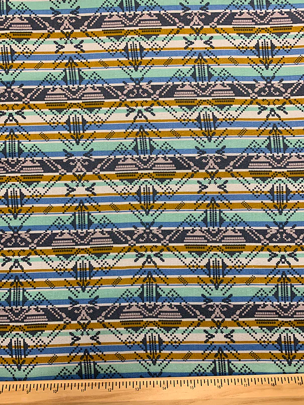 6 1/2 YD PC-Blue and Gold Multi Stripe Print Rayon Challis Fabric - Image 3