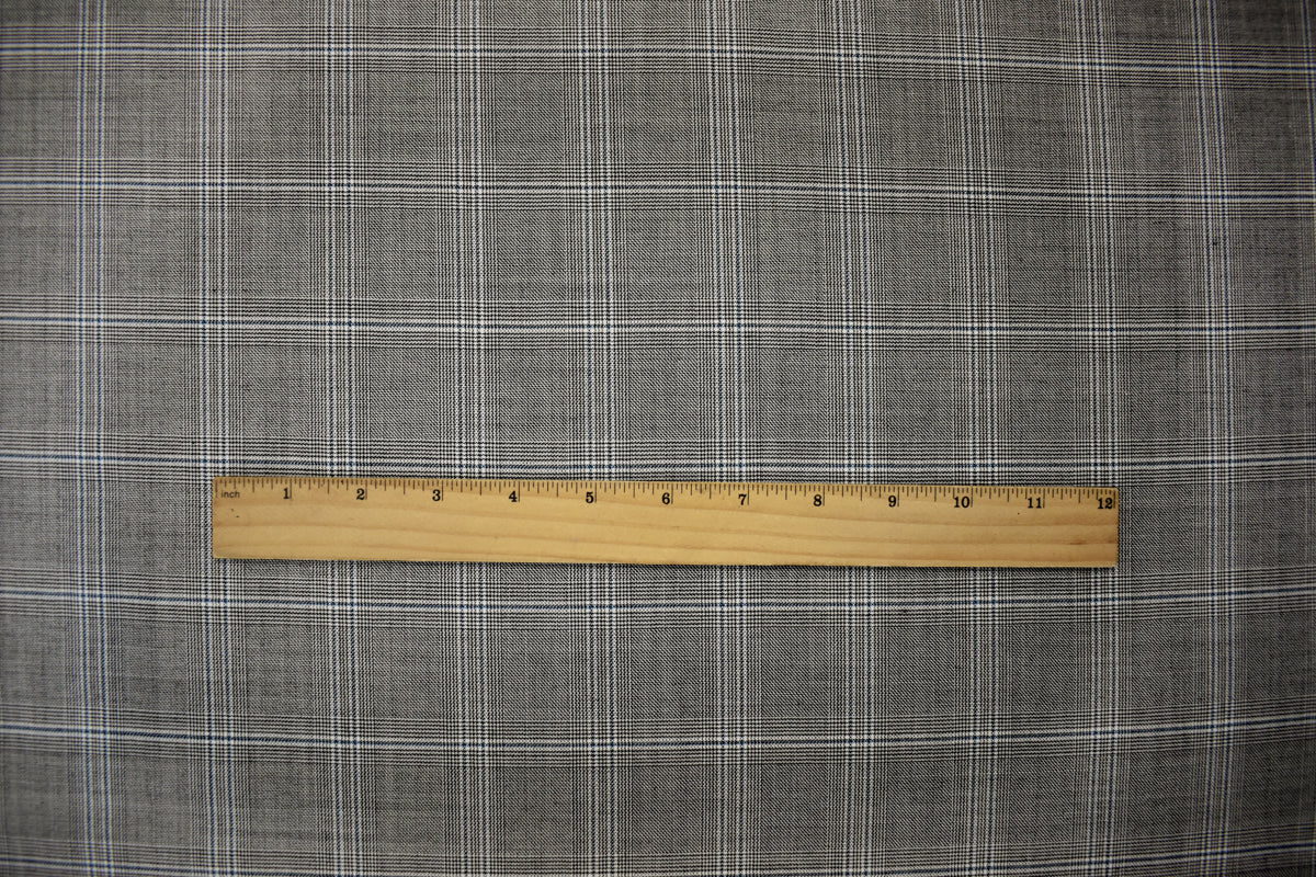 9 YD PC-Black-White-Blue Wool Poly Plaid Twill Woven Suiting Fabric - Image 5