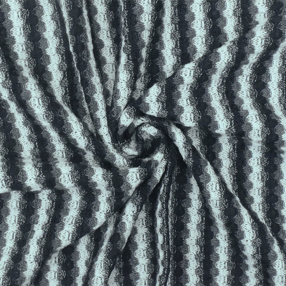 Airy Blue-Black-Gray Striped Stretch Thermal Knit Fabric - Image 2