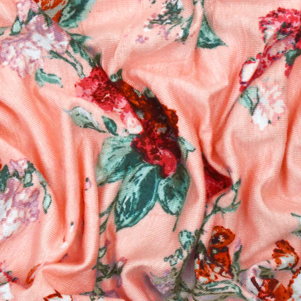 Almond Pink-Maroon-Multi Floral Printed Rayon Stretch Jersey Knit Fabric - Image 3