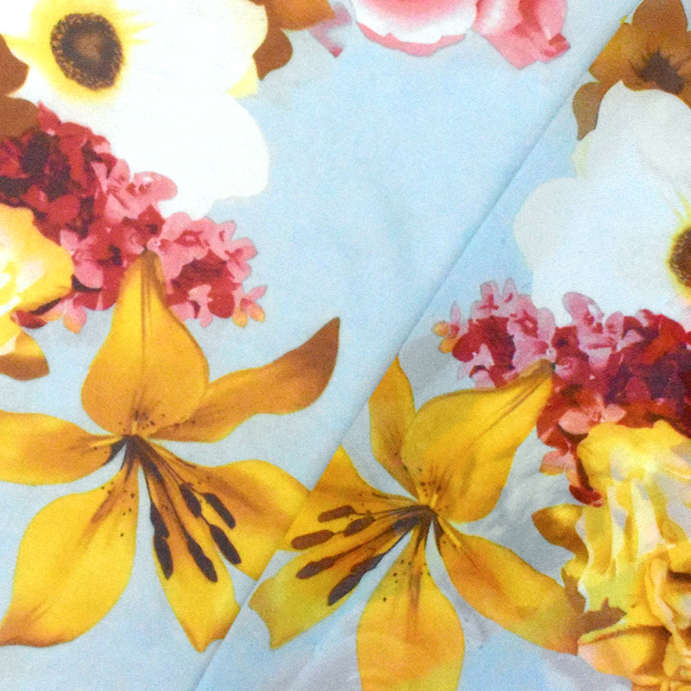 Angel Blue-Yellow-Multi Floral Printed Polyester Chiffon Woven Fabric - Image 4