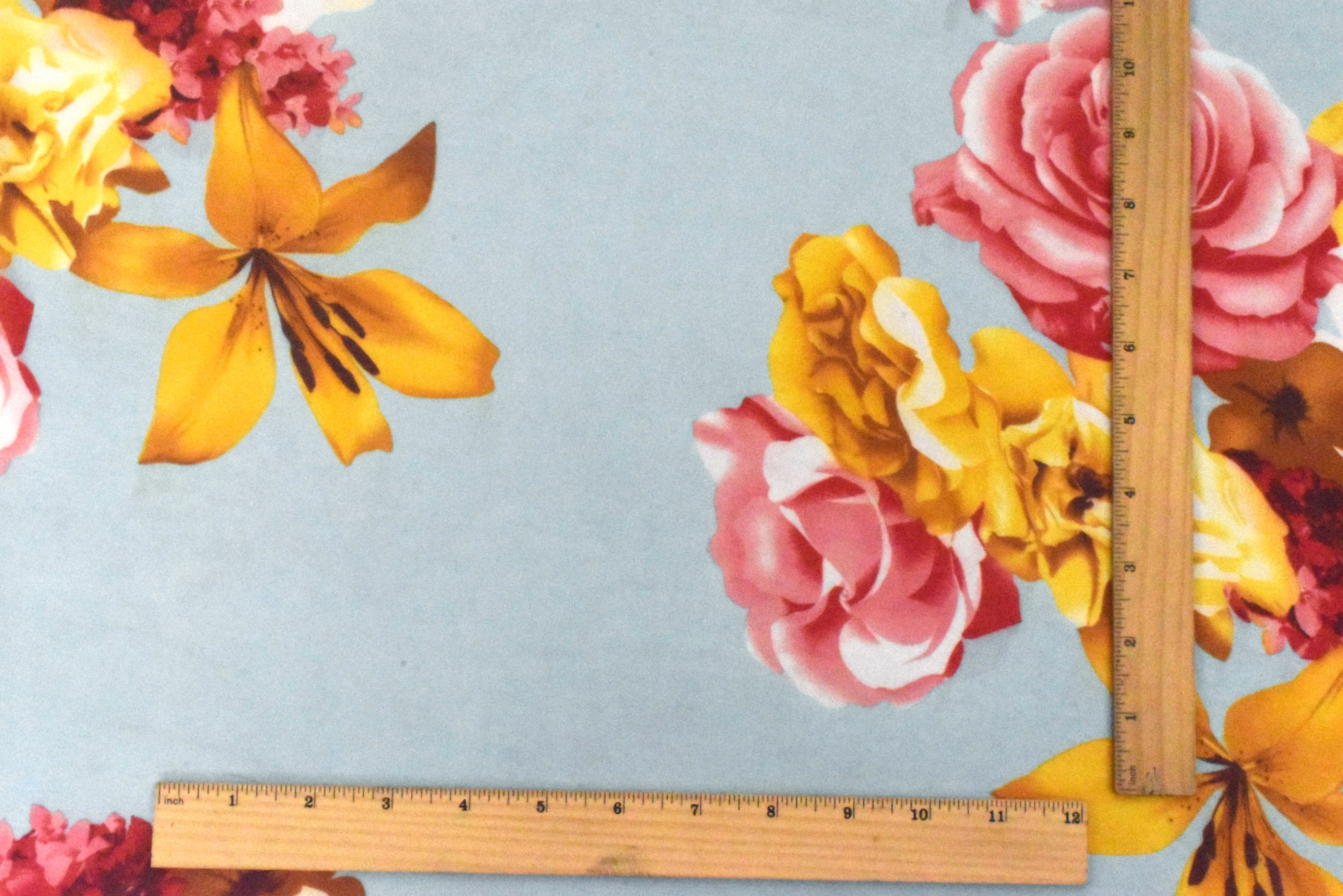 Angel Blue-Yellow-Multi Floral Printed Polyester Chiffon Woven Fabric - Image 5