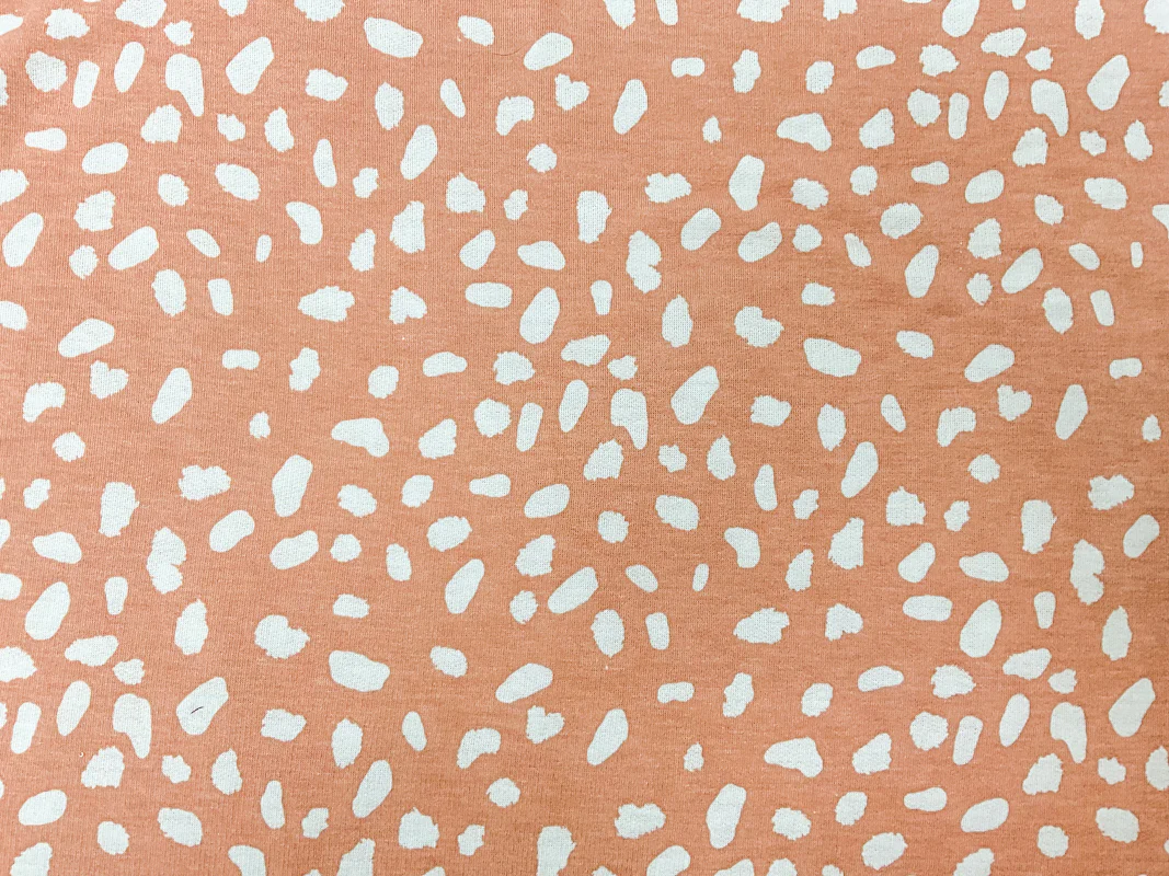 Apricot-White Poly Rayon Stretch Spots French Terry Knit Fabric - Image 2