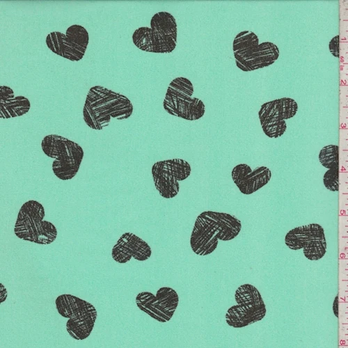 Aqua Green/Onyx Heart Georgette Fabric