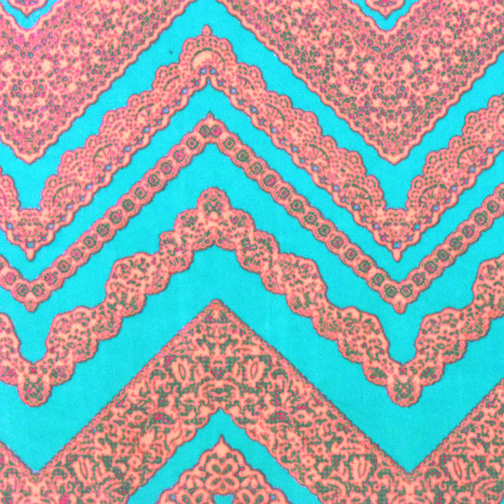 Aqua Teal-Neon Coral Lace Chevron Printed Double Brushed ITY Knit Fabric