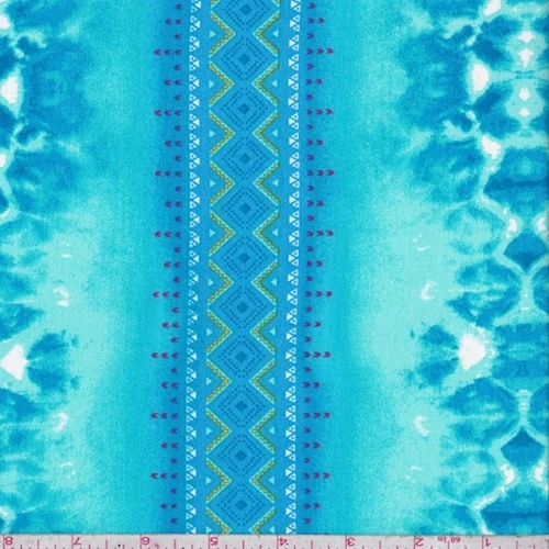 Aqua/Turquoise Batik/Tribal Stripe Challis Fabric