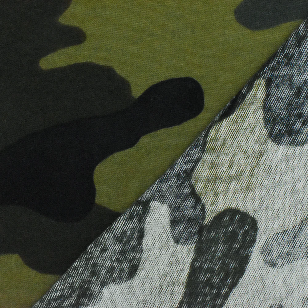 Army Green-Olive-Multi Camo Printed Cotton Jersey Knit Fabric - Image 3