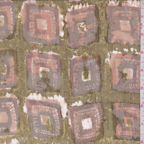 Army/Grey Batik Square Silk Crinkle Chiffon Fabric