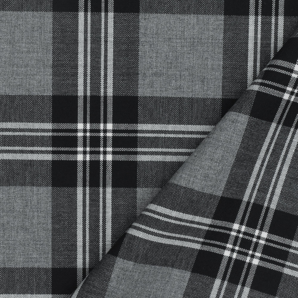 Ash Gray-Black-White Plaid Wool-Poly Woven Suiting Fabric - Image 4