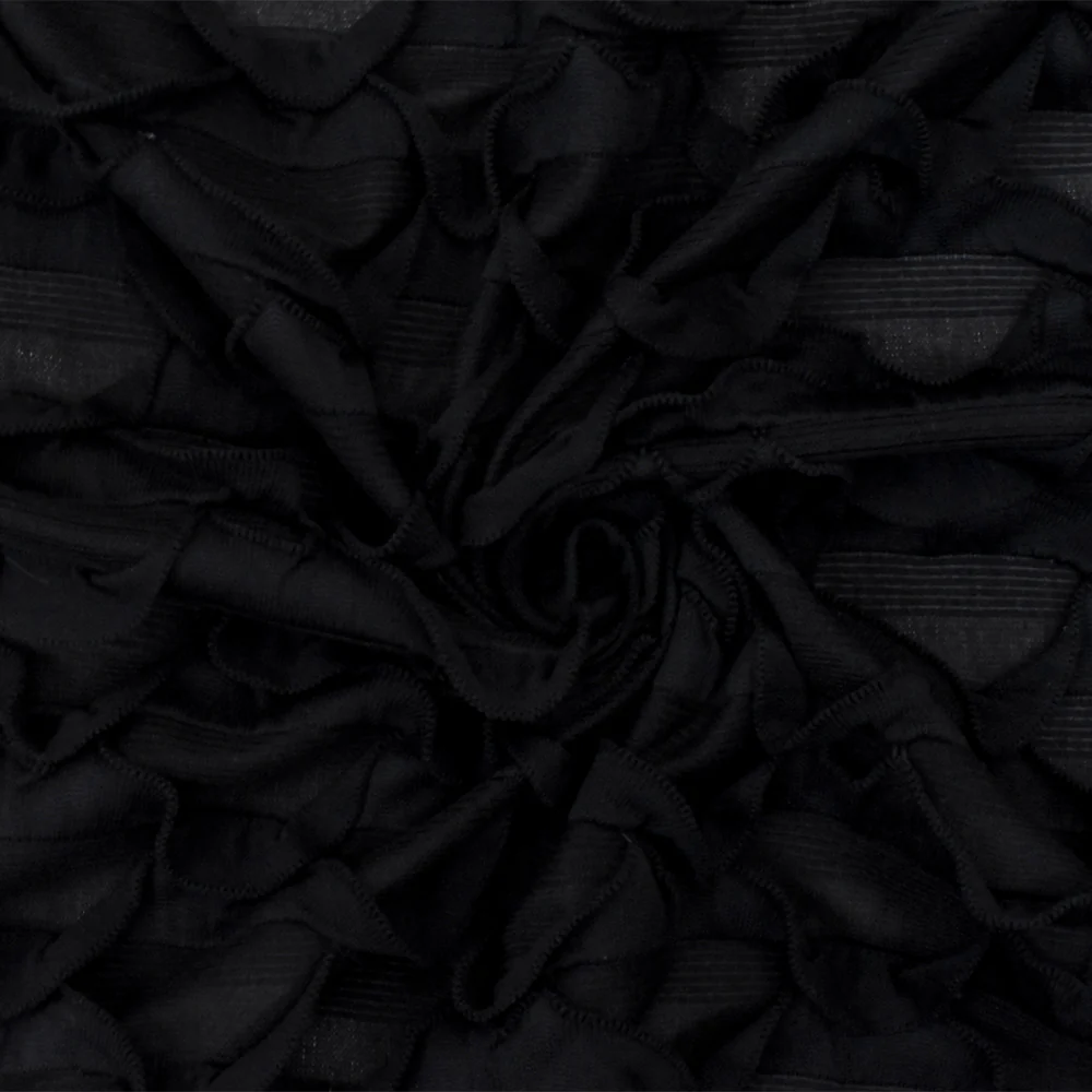 Ballet Black Texture Stretch Poly Scallop Ruffle Knit Fabric - Image 2