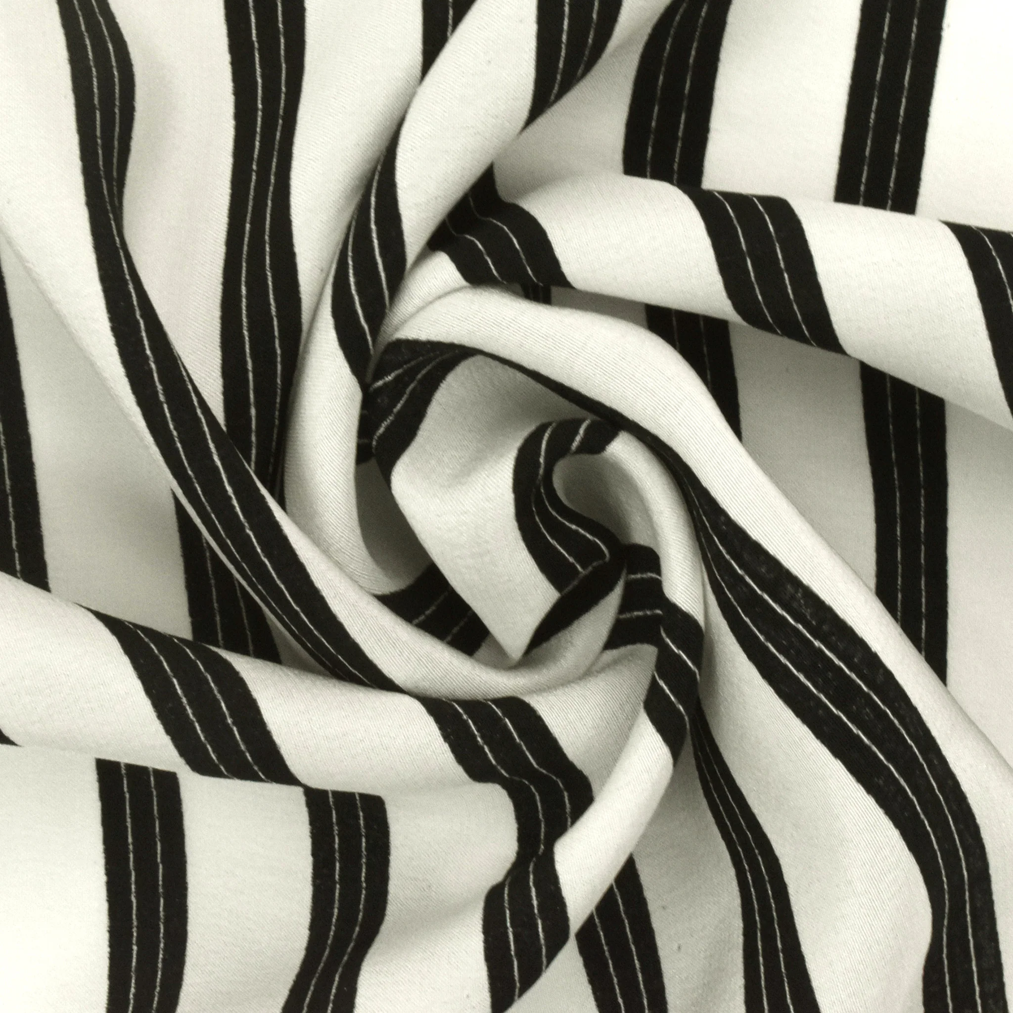 Basic Black-Ivory Stripe Printed Crepe De Chine Woven Fabric - Image 2