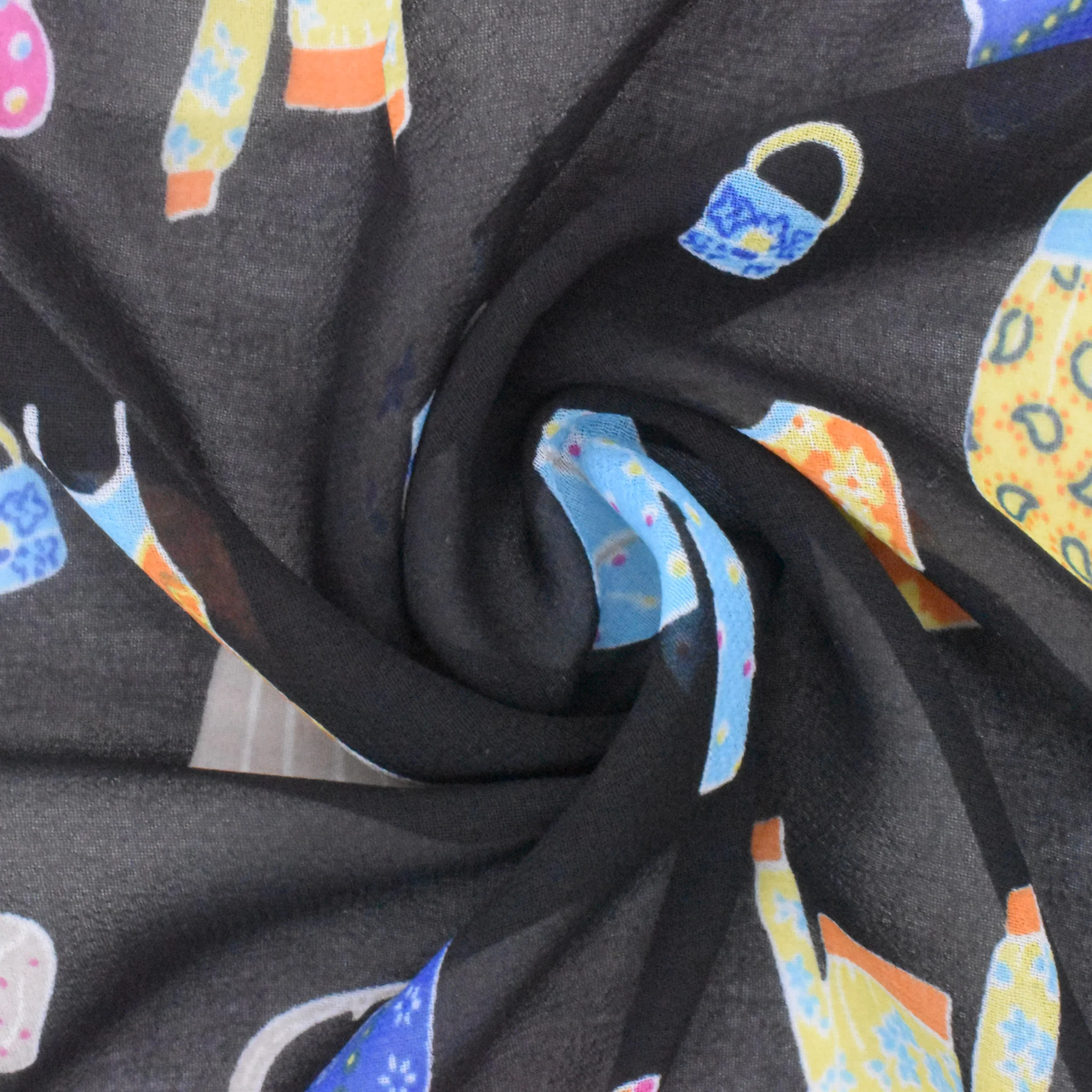 Basic Black-Multi Cartoon Apparel Printed Poly Chiffon Woven Fabric - Image 3