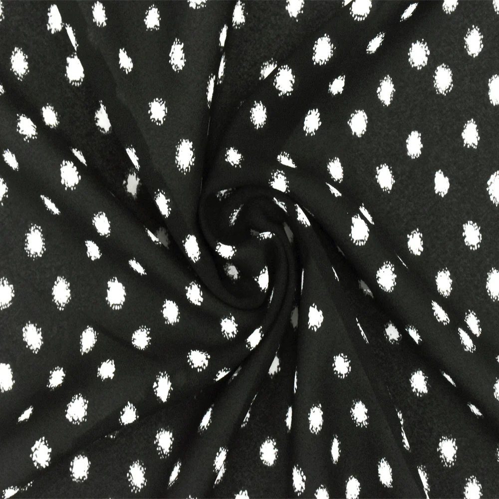Basic Black-White Famous Designer Blurry Dot Printed Chiffon Fabric - Image 2