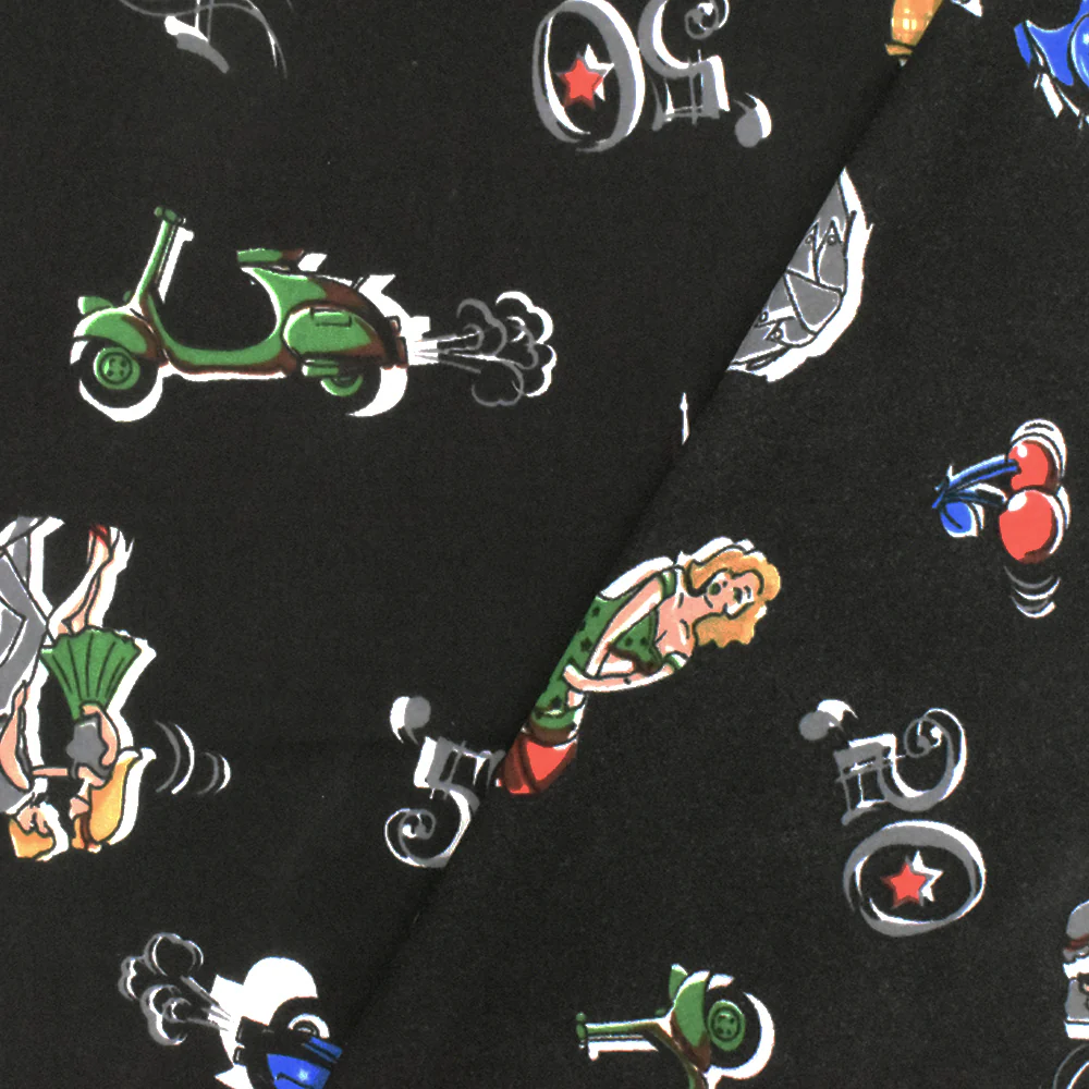 Basic Black-White-Multi Fashion Cartoon Printed Chiffon Woven Fabric - Image 4