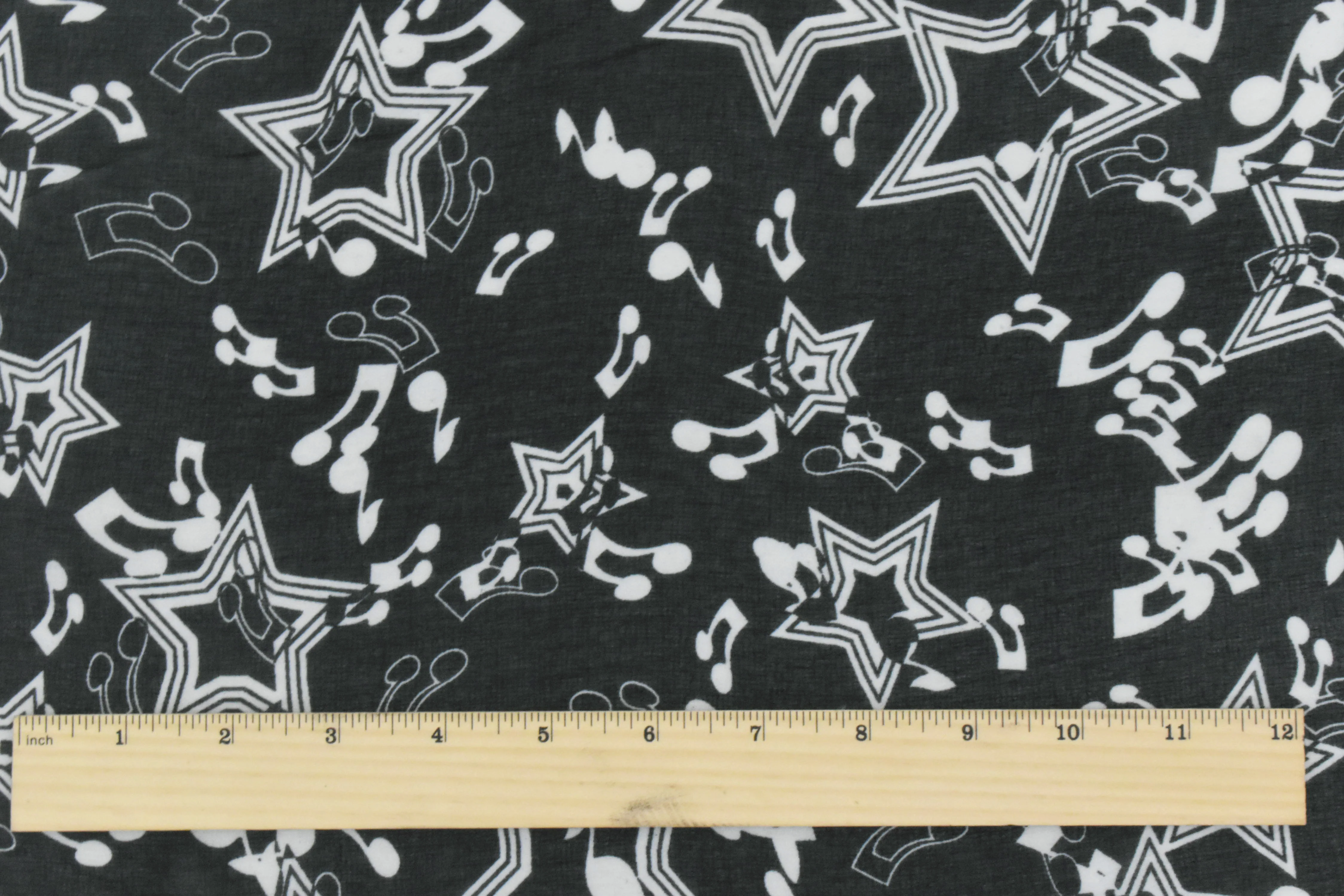 Basic Black-White Star Music Printed Poly Chiffon Woven Fabric - Image 4