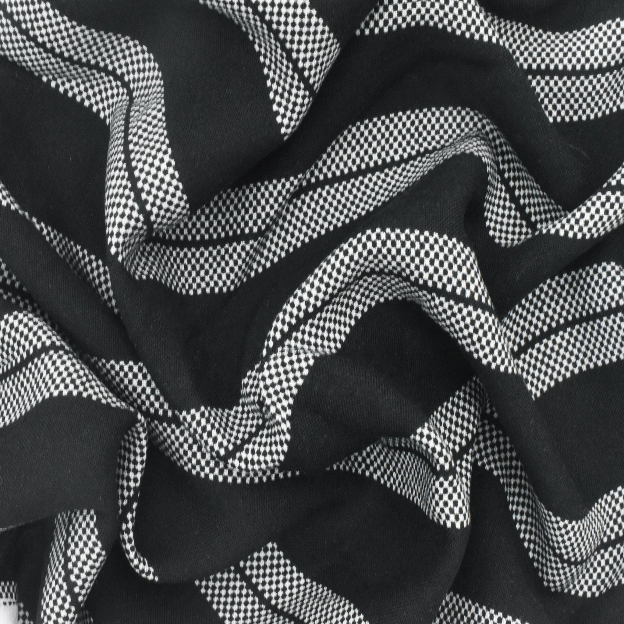 Basic Black-White Stripe Mini Check Printed Challis Woven Fabric - Image 2