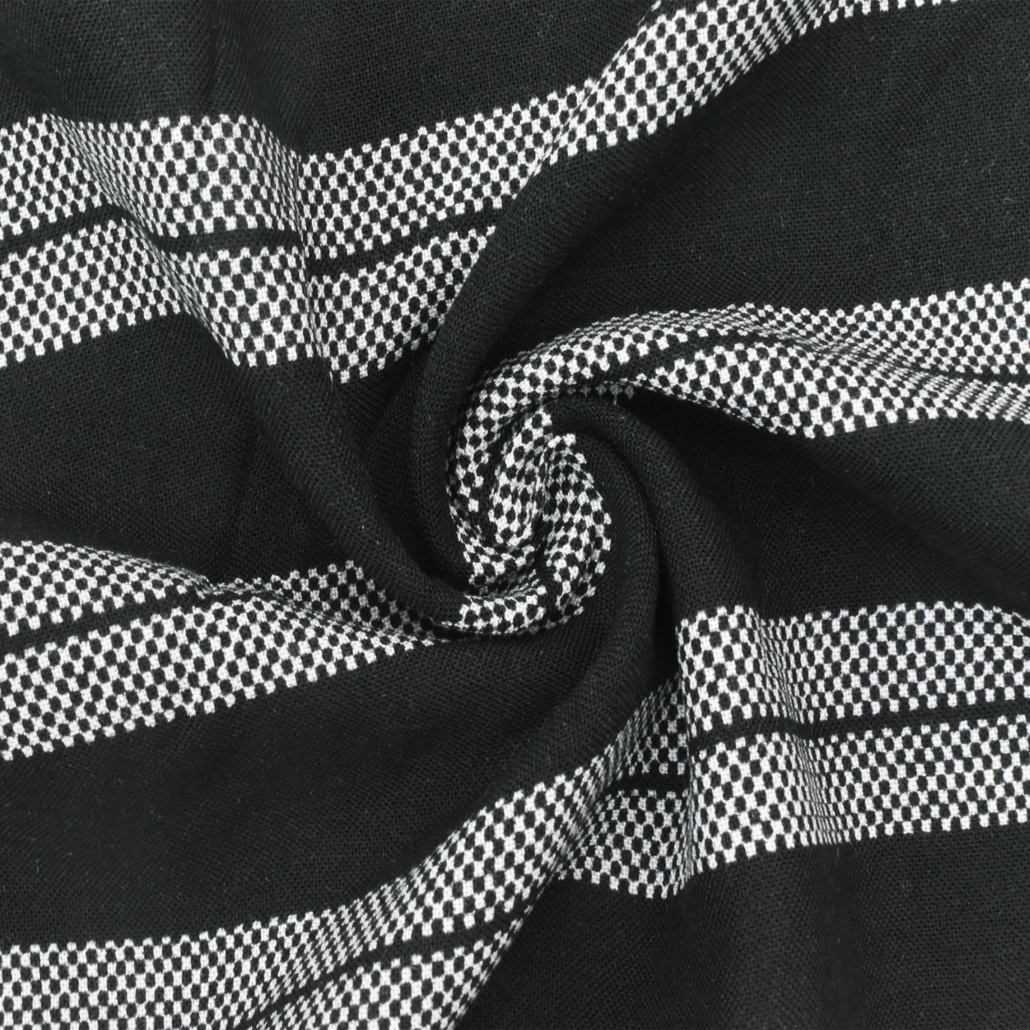 Basic Black-White Stripe Mini Check Printed Challis Woven Fabric - Image 3