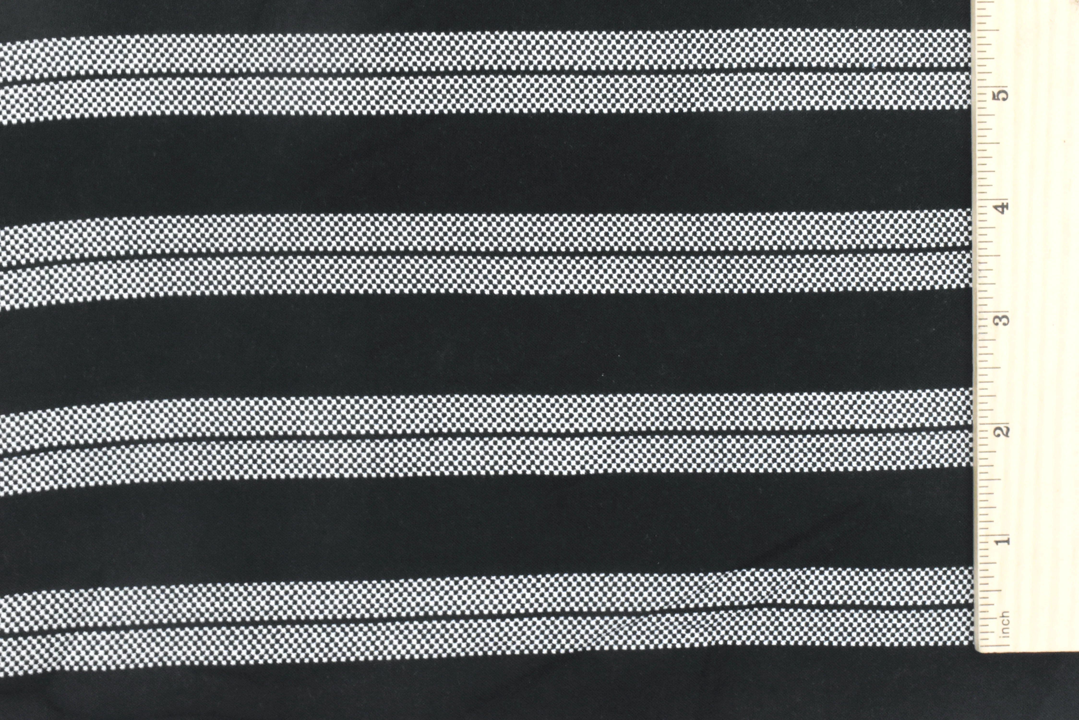 Basic Black-White Stripe Mini Check Printed Challis Woven Fabric - Image 4