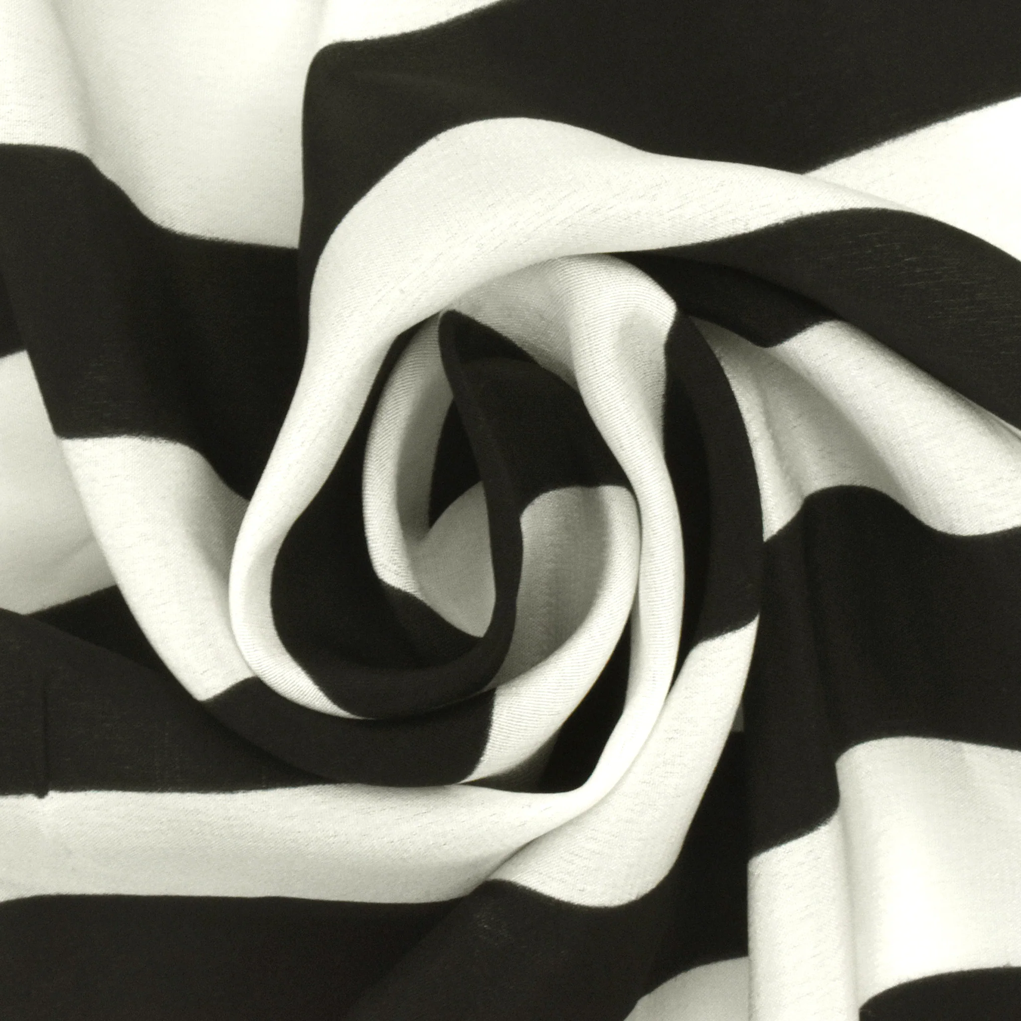 Basic Black-White Stripe Printed Silk Crepe De Chine Woven Fabric - Image 2