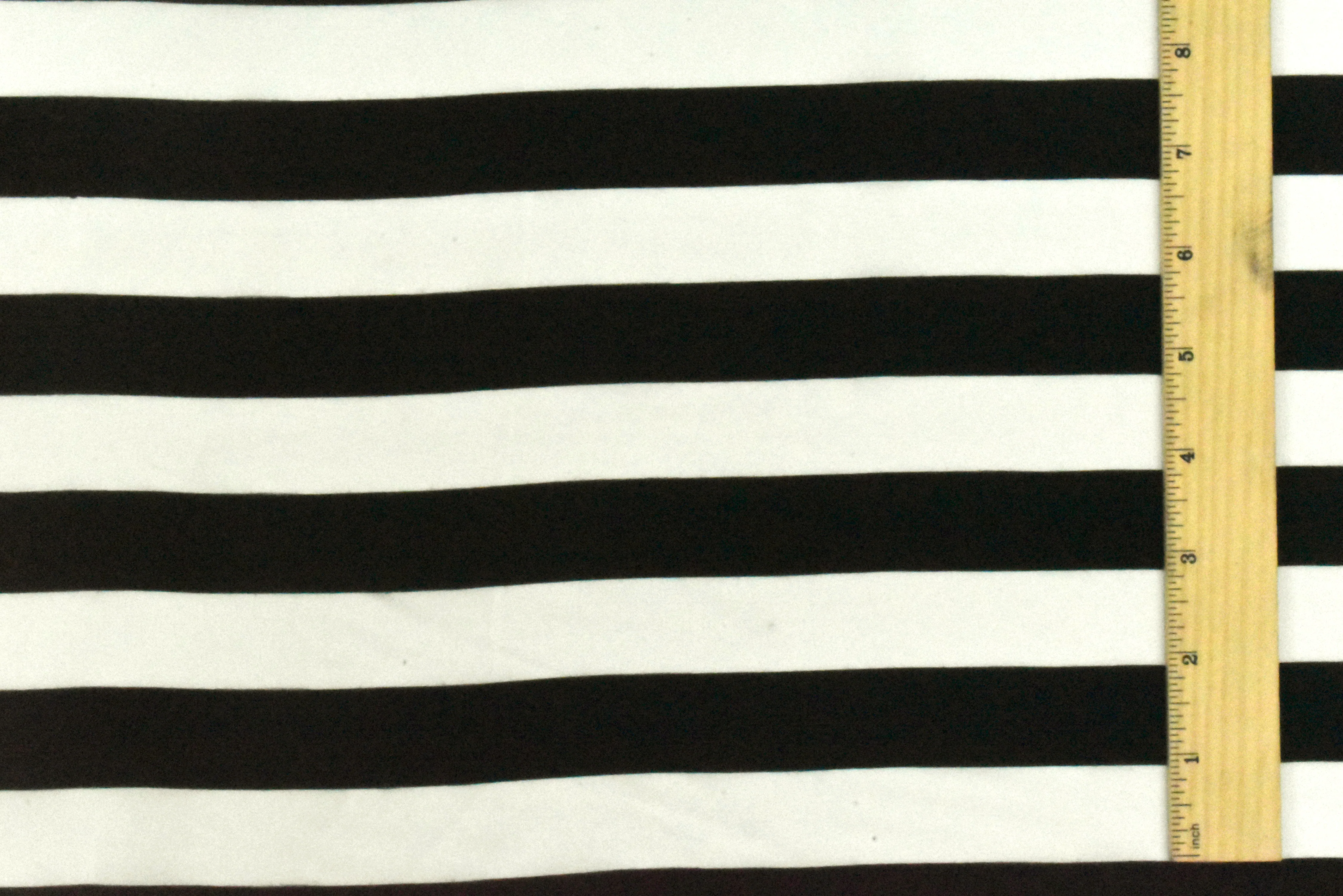 Basic Black-White Stripe Printed Silk Crepe De Chine Woven Fabric - Image 4