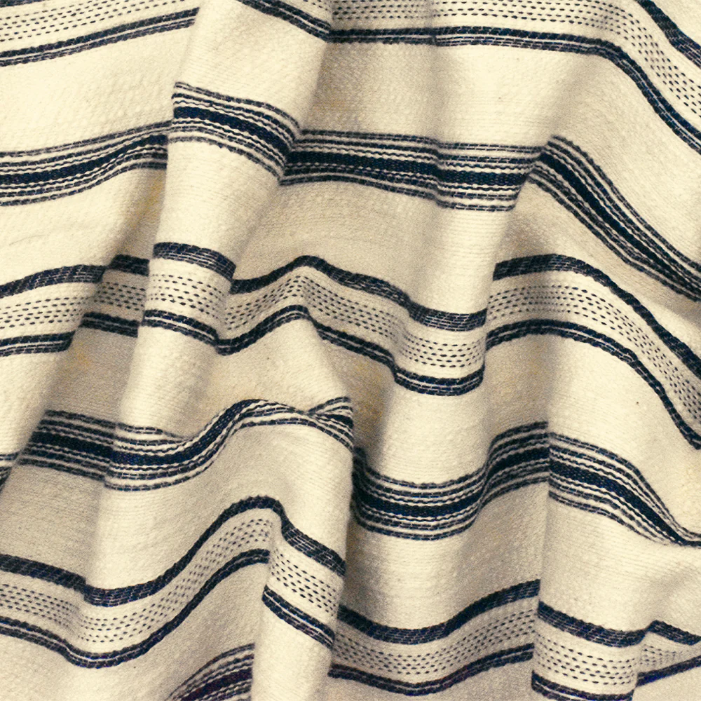 Basic Ivory-Blue Stripe Cotton Polyester Woven Jacketing Fabric - Image 2