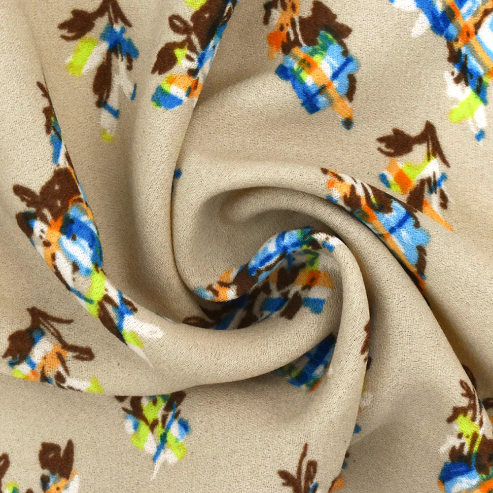 Beige-Aqua-Multi Abstract Floral Plaid Printed Momie Georgette Fabric - Image 2