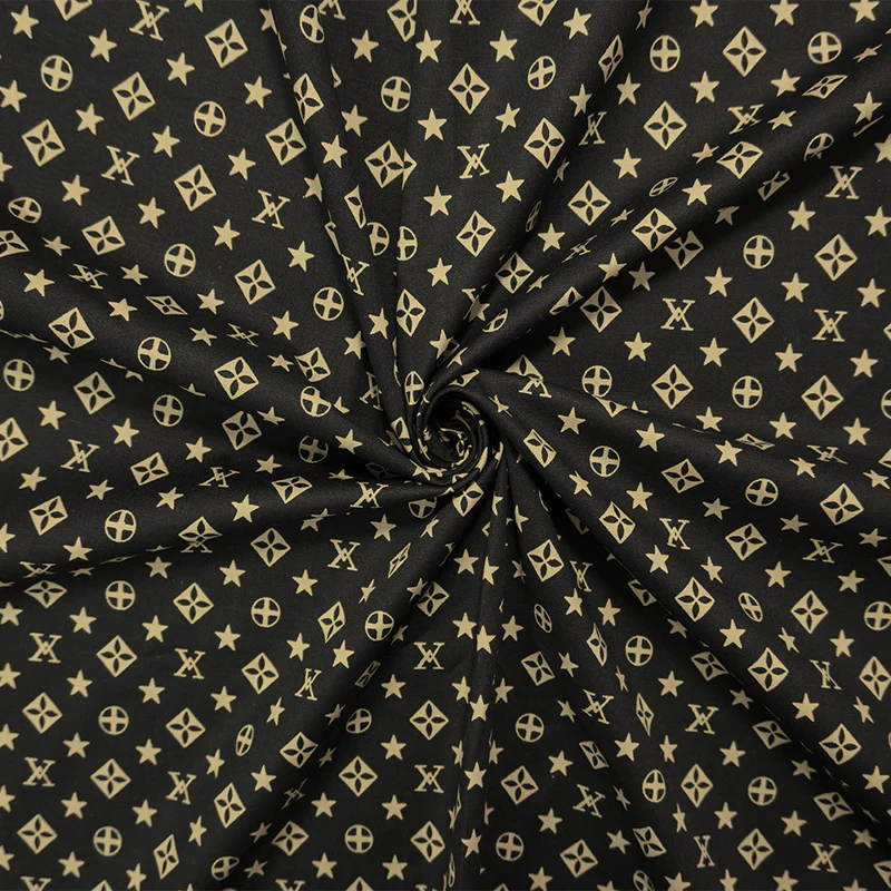 Beige-Black Cotton Stretch Geometric Print Poplin Woven Fabric