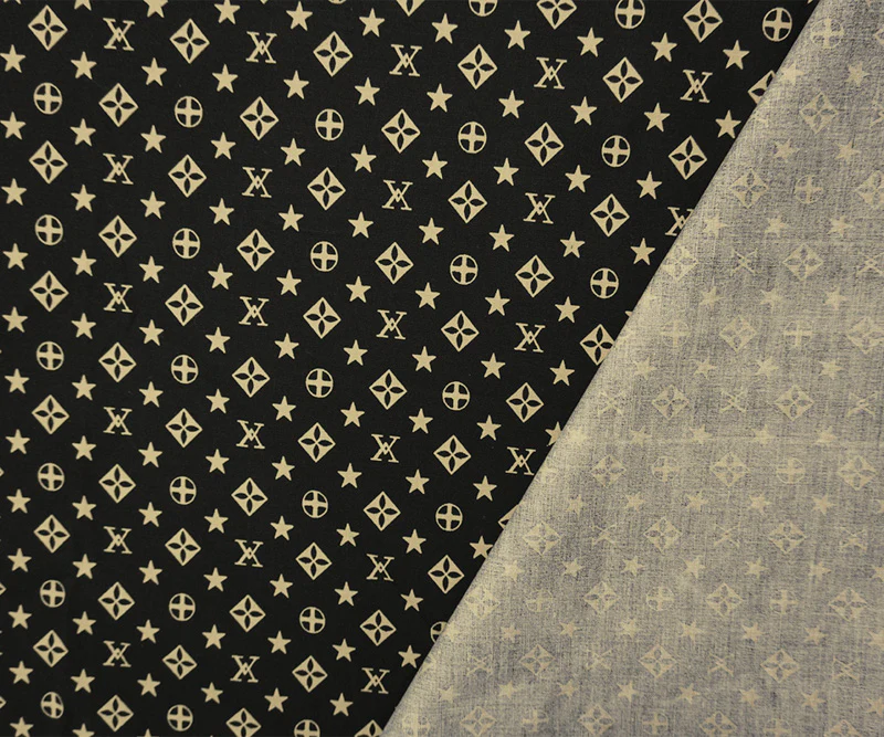 Beige-Black Cotton Stretch Geometric Print Poplin Woven Fabric - Image 2