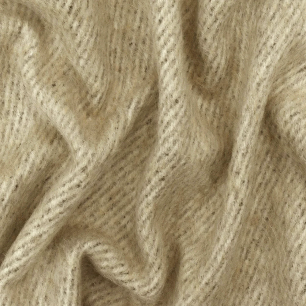 Beige-Black-Multi Brushed Wool Blend Twill Coating Woven Fabric - Image 2