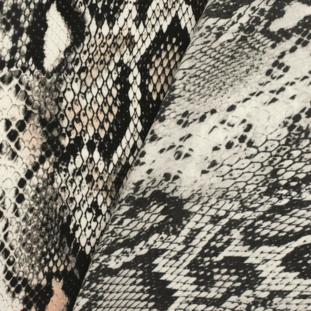 Beige-Black-Multi Famous Designer Snake Printed Viscose Crepe Faille Fabric - Image 4