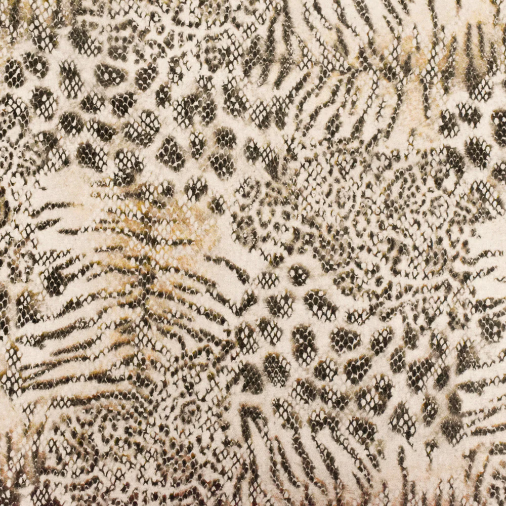 Beige-Black-Multi Reptile Skin Printed Linen Blend Woven Fabric
