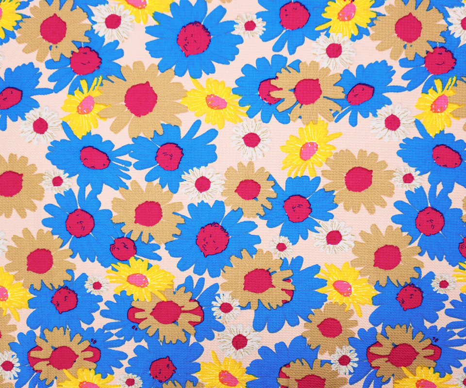Beige-Blue-Multi Poly Floral Print Liverpool Double Knit Fabric - Image 3