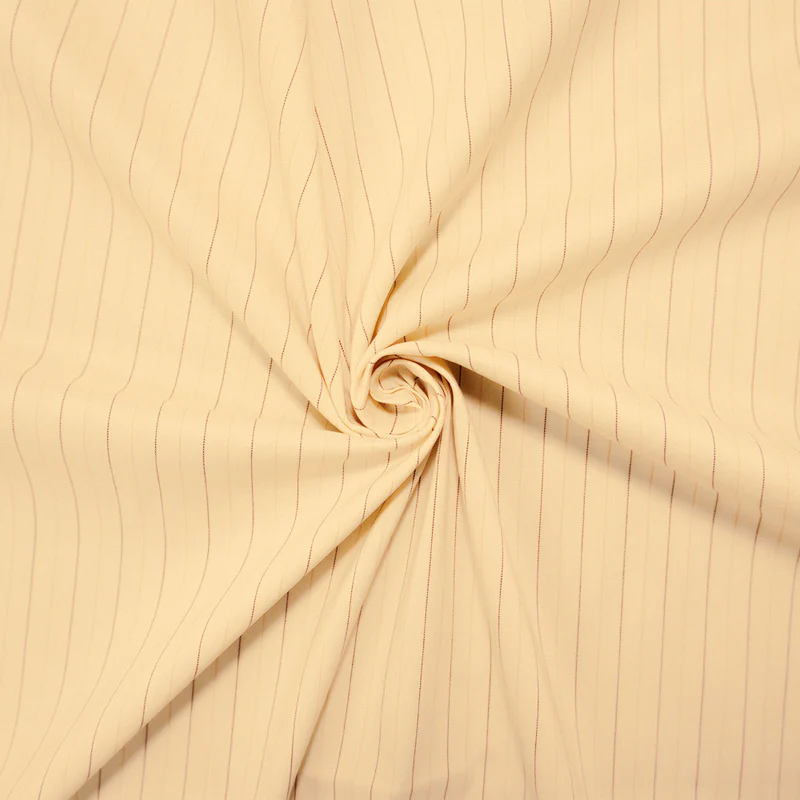 Beige-Brown Cotton-Poly Stretch Stripe Print Poplin Woven Fabric